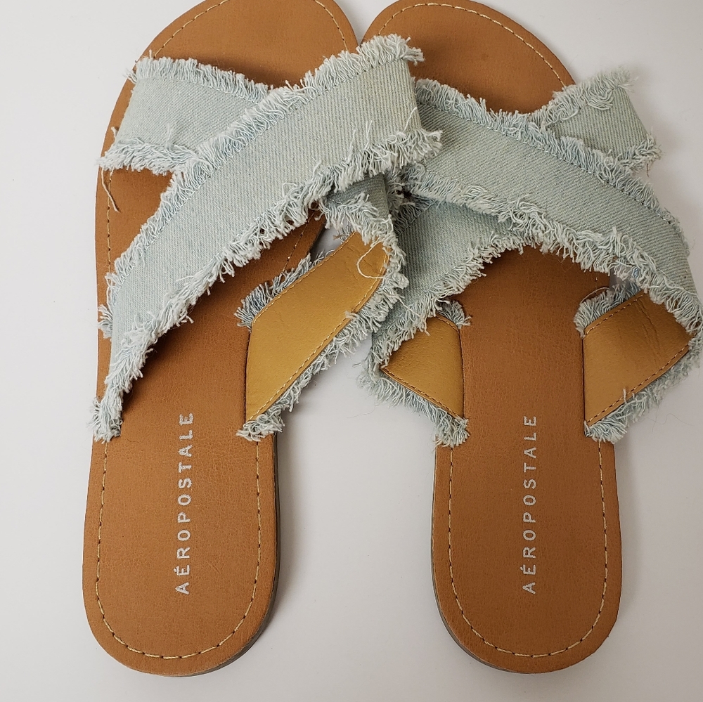Aeropostale Denim Criss Cross Sandals sz 9